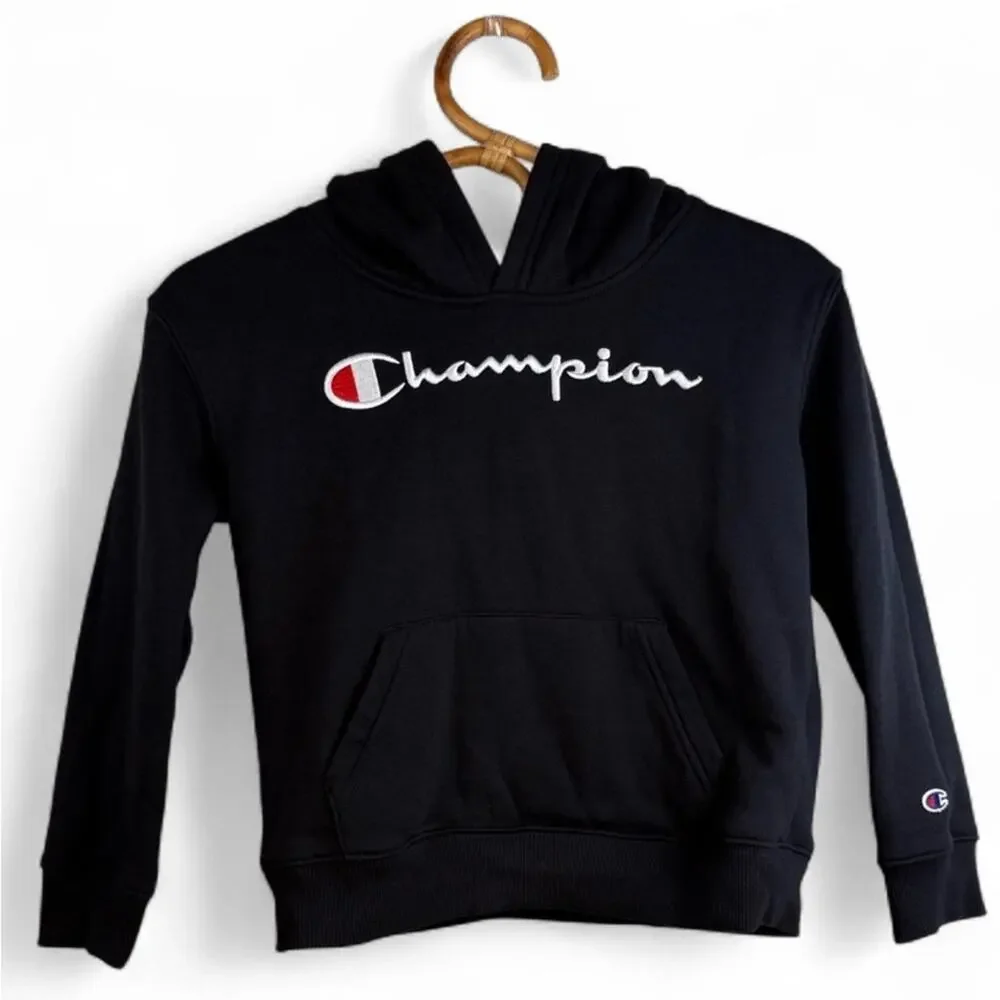 Champion Black Unisex Pullover Embroidered Logo Kids Hoodie size 6